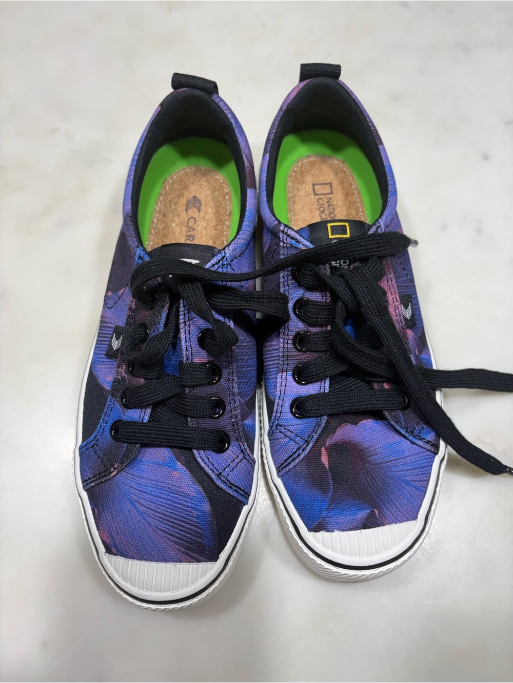 Cariuma National Geographic Purple Floral Canvas Sneakers with Black Accents